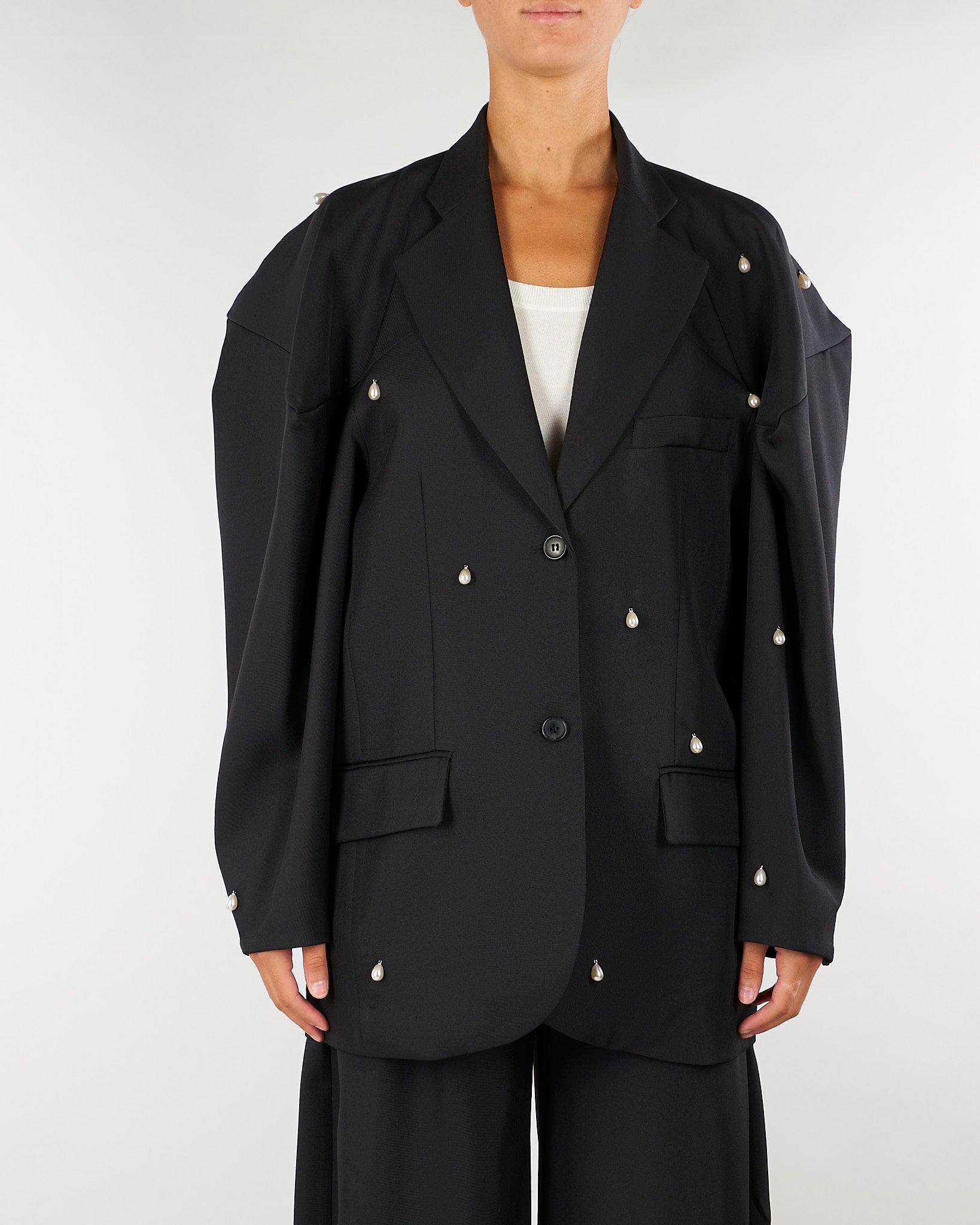 Blazer Nero sartoriale con dettaglio perle M6IAH8 100 MEIMEIJ 