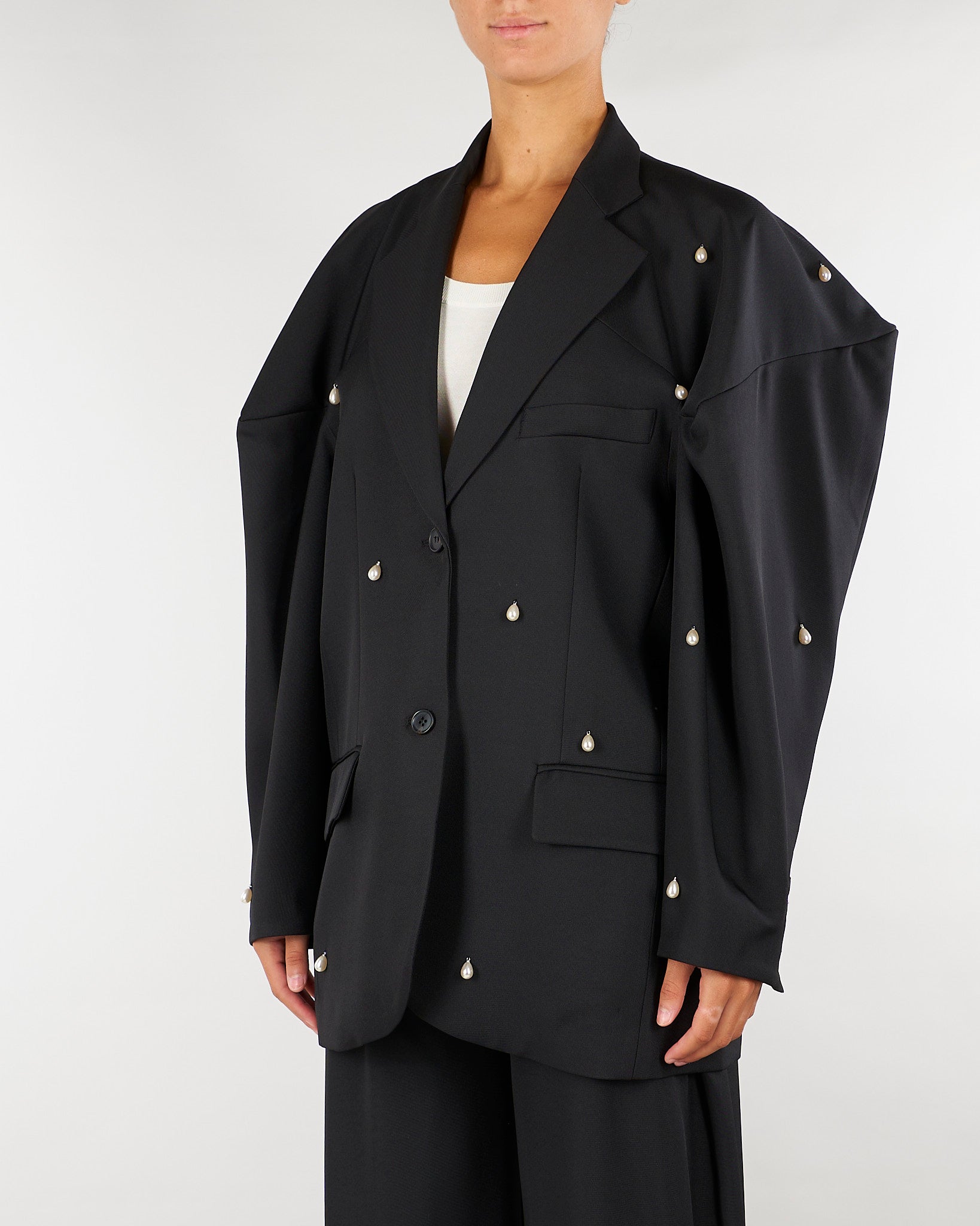 Blazer Nero sartoriale con dettaglio perle M6IAH8 100 MEIMEIJ 