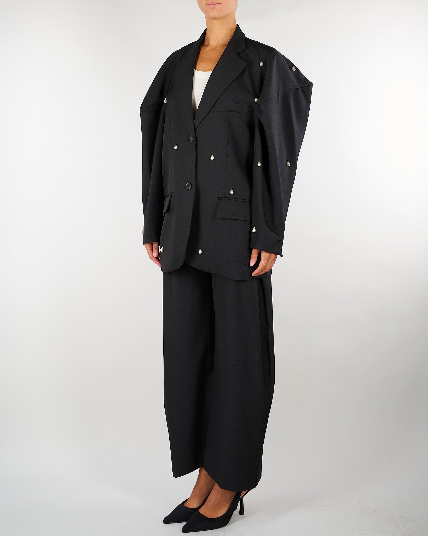 Blazer Nero sartoriale con dettaglio perle M6IAH8 100 MEIMEIJ 