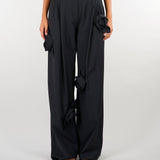 Pantalone Nero palazzo con applicazioni floreali tridimensionali M6IH13 100 MEIMEIJ 