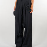 Pantalone Nero palazzo con applicazioni floreali tridimensionali M6IH13 100 MEIMEIJ 
