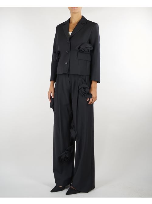 Pantalone Nero palazzo con applicazioni floreali tridimensionali M6IH13 100 MEIMEIJ 