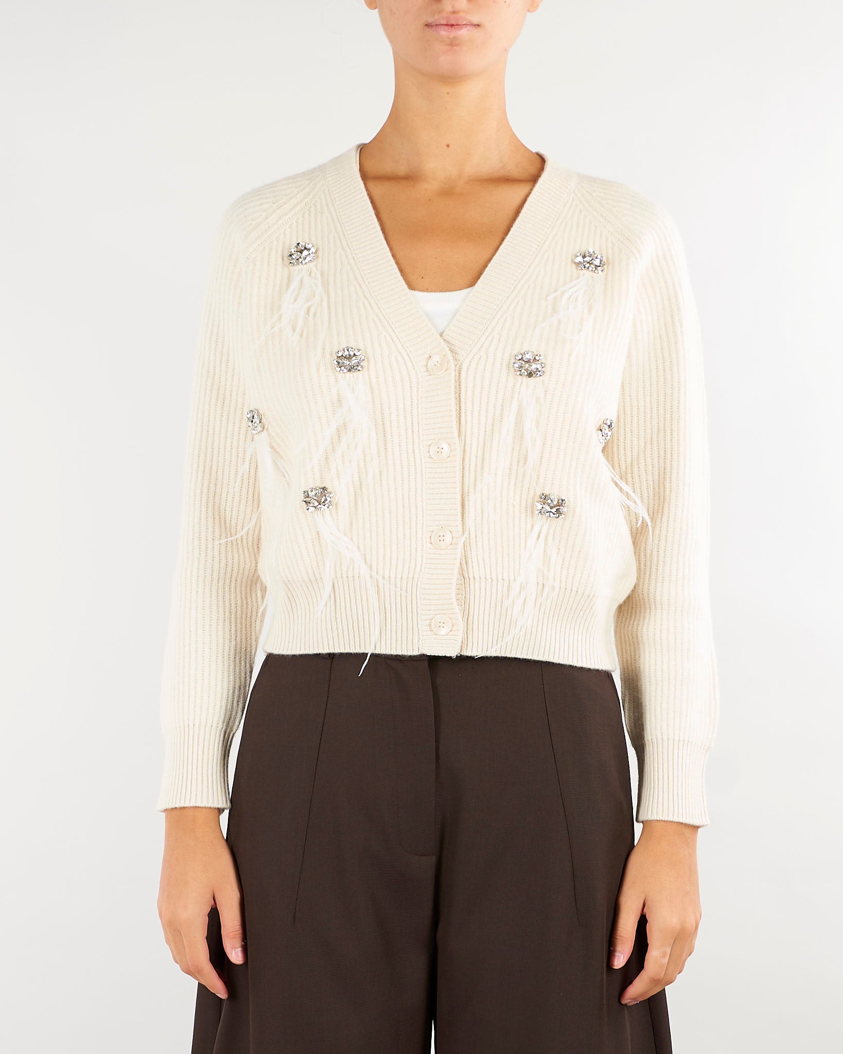 Cardigan Cat Panna con piume CAT 1636 NENETTE 