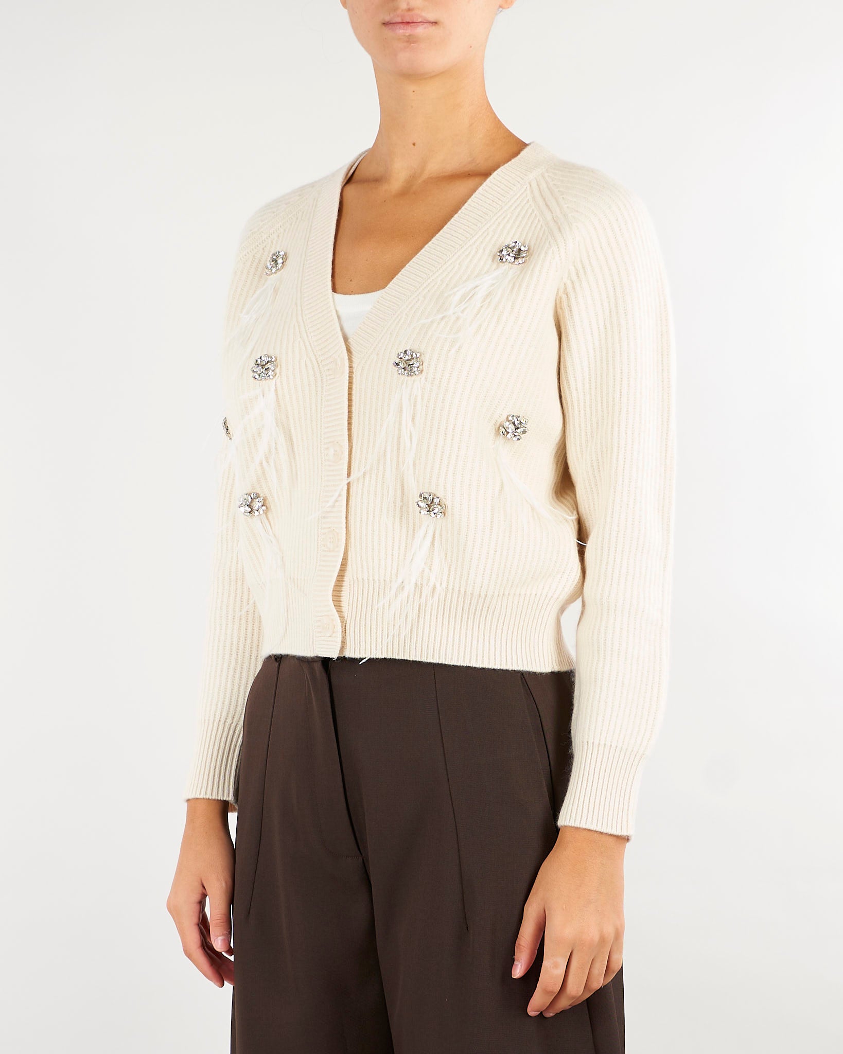 Cardigan Cat Panna con piume CAT 1636 NENETTE 