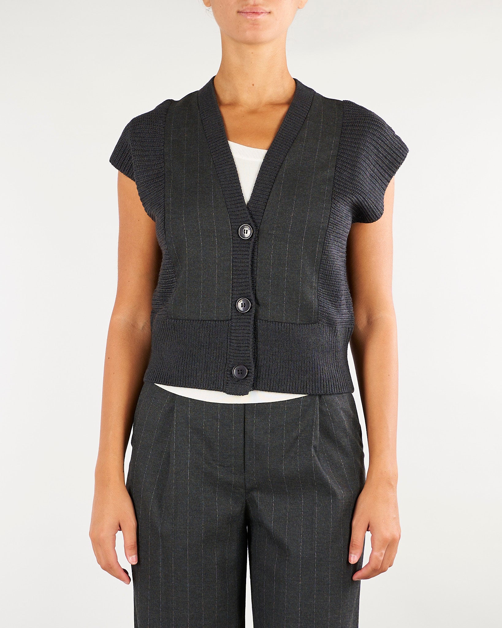 Cardigan Cody Antracite con inserti in tessuto CODY 703 NENETTE 
