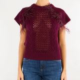 Gilet Bordeaux in maglia con frange MENTA 565 NENETTE 
