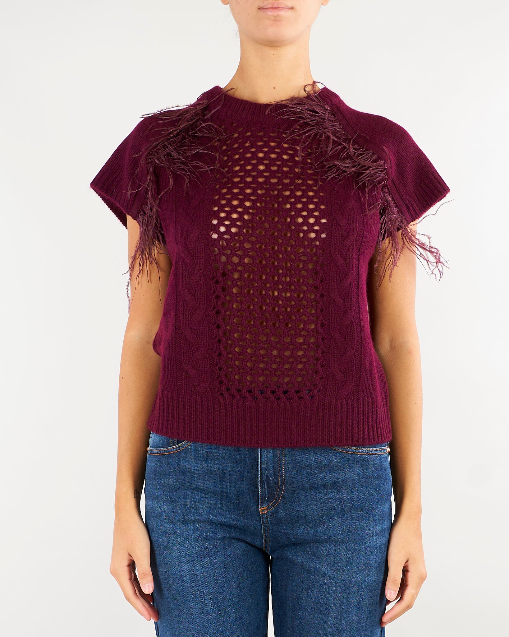 Gilet Bordeaux in maglia con frange MENTA 565 NENETTE 