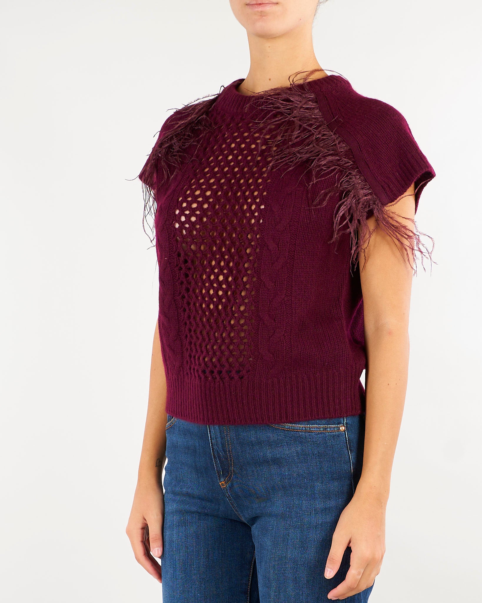Gilet Bordeaux in maglia con frange MENTA 565 NENETTE 