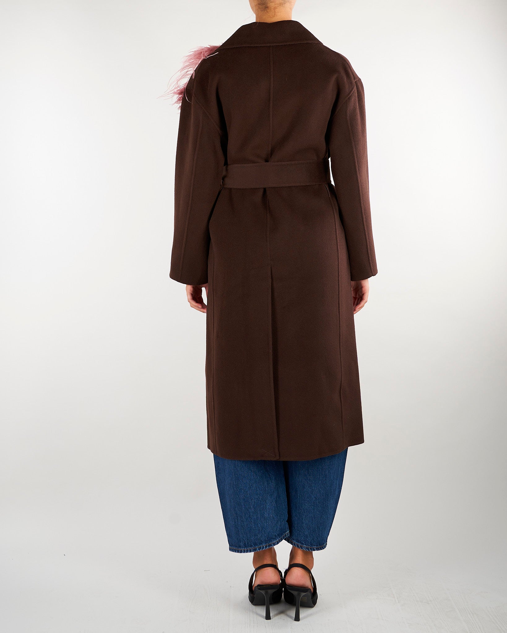 Cappotto Vaprio Cacao con spilla con piume VAPRIO 604 NENETTE 