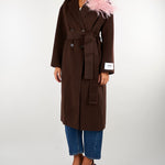 Cappotto Vaprio Cacao con spilla con piume VAPRIO 604 NENETTE 