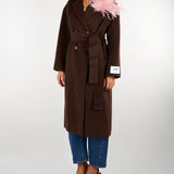 Cappotto Vaprio Cacao con spilla con piume VAPRIO 604 NENETTE 