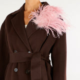 Cappotto Vaprio Cacao con spilla con piume VAPRIO 604 NENETTE 