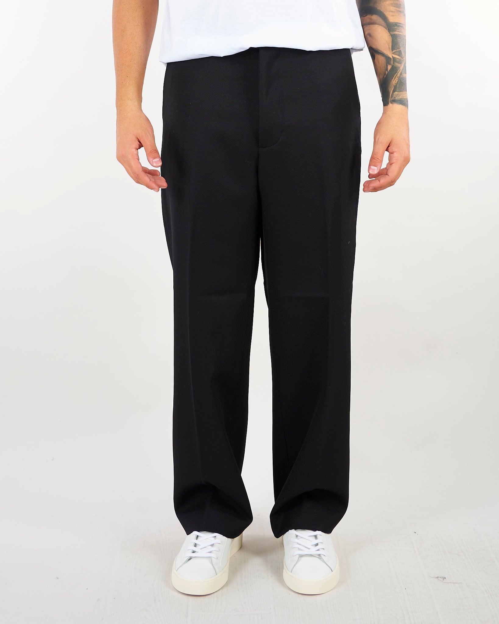 Pantalone Nero in fresco lana con gamba e fondo ampia AP87 99 NINE:INTHE:MORNING 