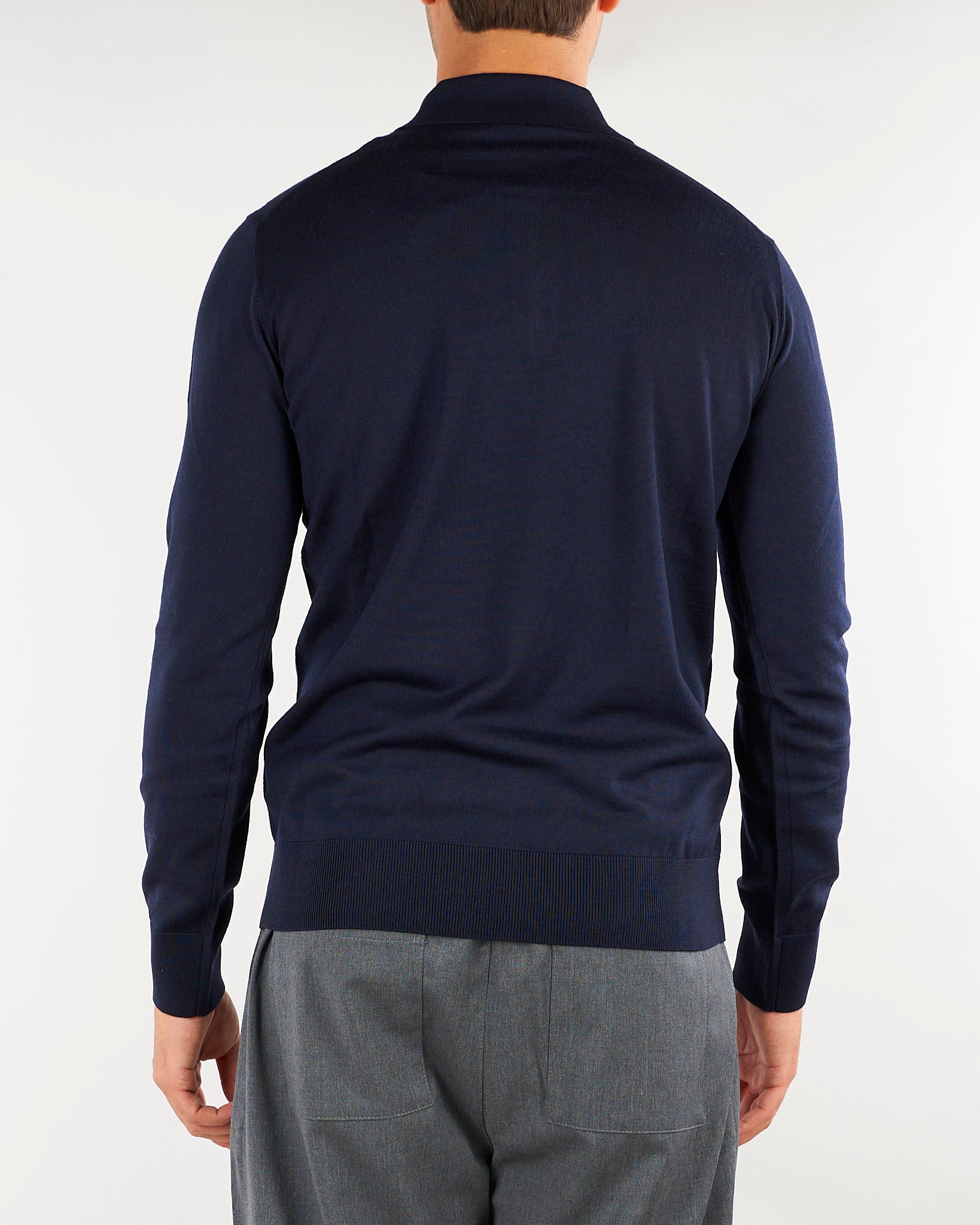 Maglia Polo Blu con zip in lana merinos extrafine A002F001 6462 PAOLO PECORA 