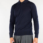 Maglia Polo Blu con zip in lana merinos extrafine A002F001 6462 PAOLO PECORA 