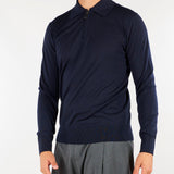 Maglia Polo Blu con zip in lana merinos extrafine A002F001 6462 PAOLO PECORA 