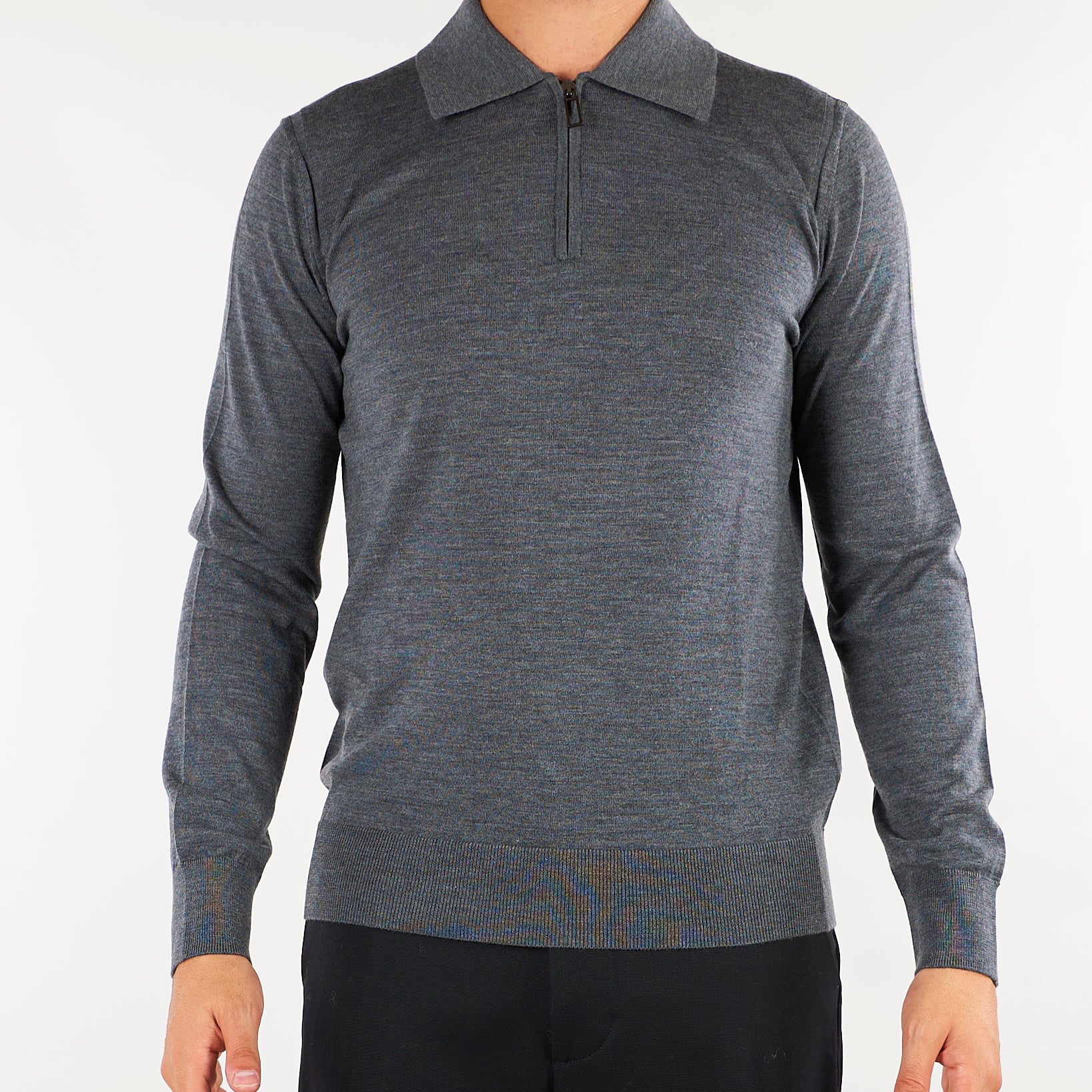 Maglia Polo Grigio con zip in lana merinos extrafine A002F001 8995 PAOLO PECORA 