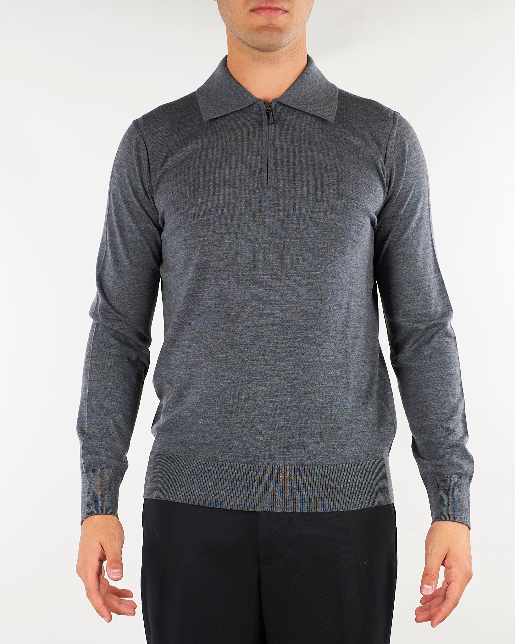 Maglia Polo Grigio con zip in lana merinos extrafine A002F001 8995 PAOLO PECORA 