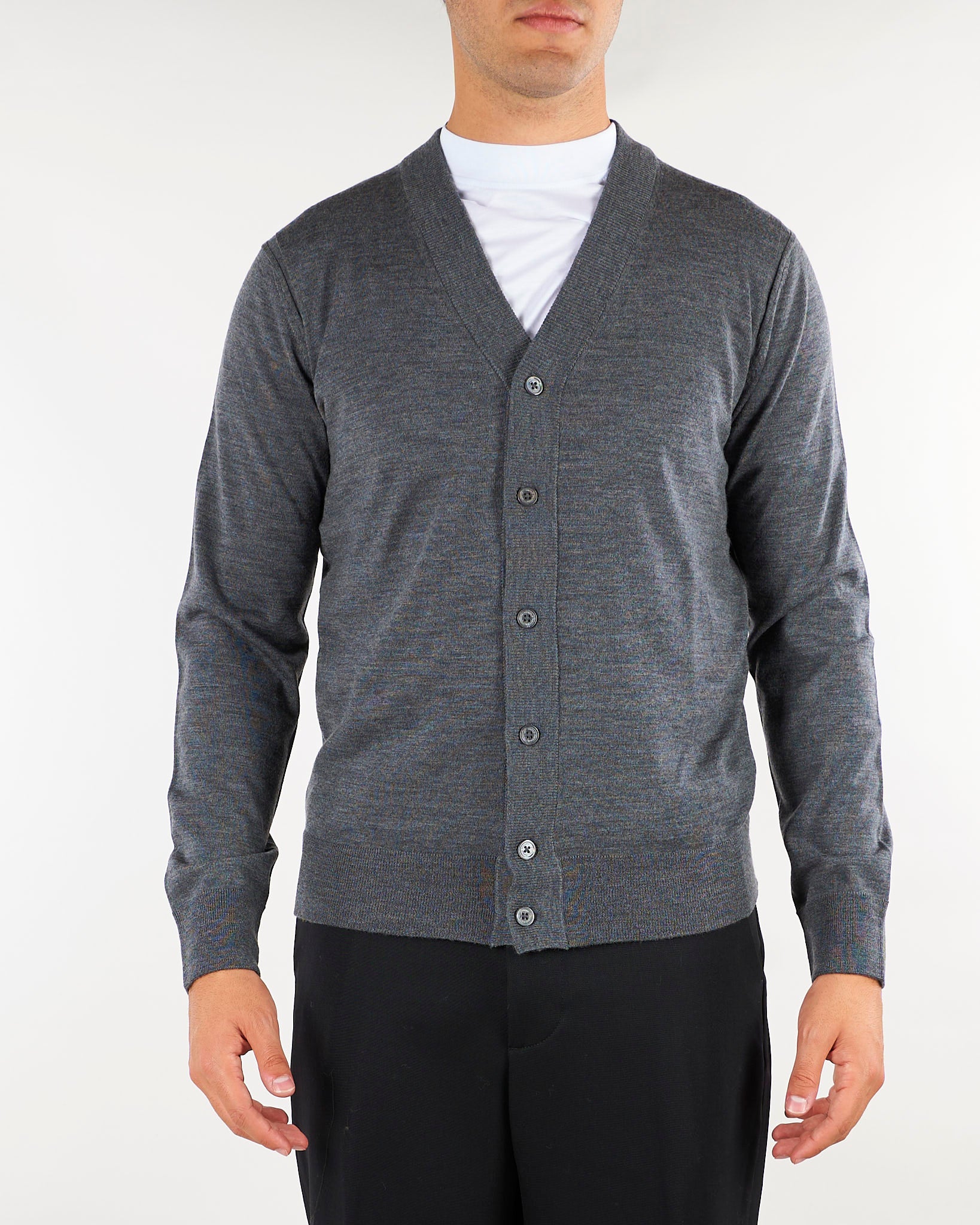 Cardigan Grigio in lana merinos extrafine A005F001 8995 PAOLO PECORA 