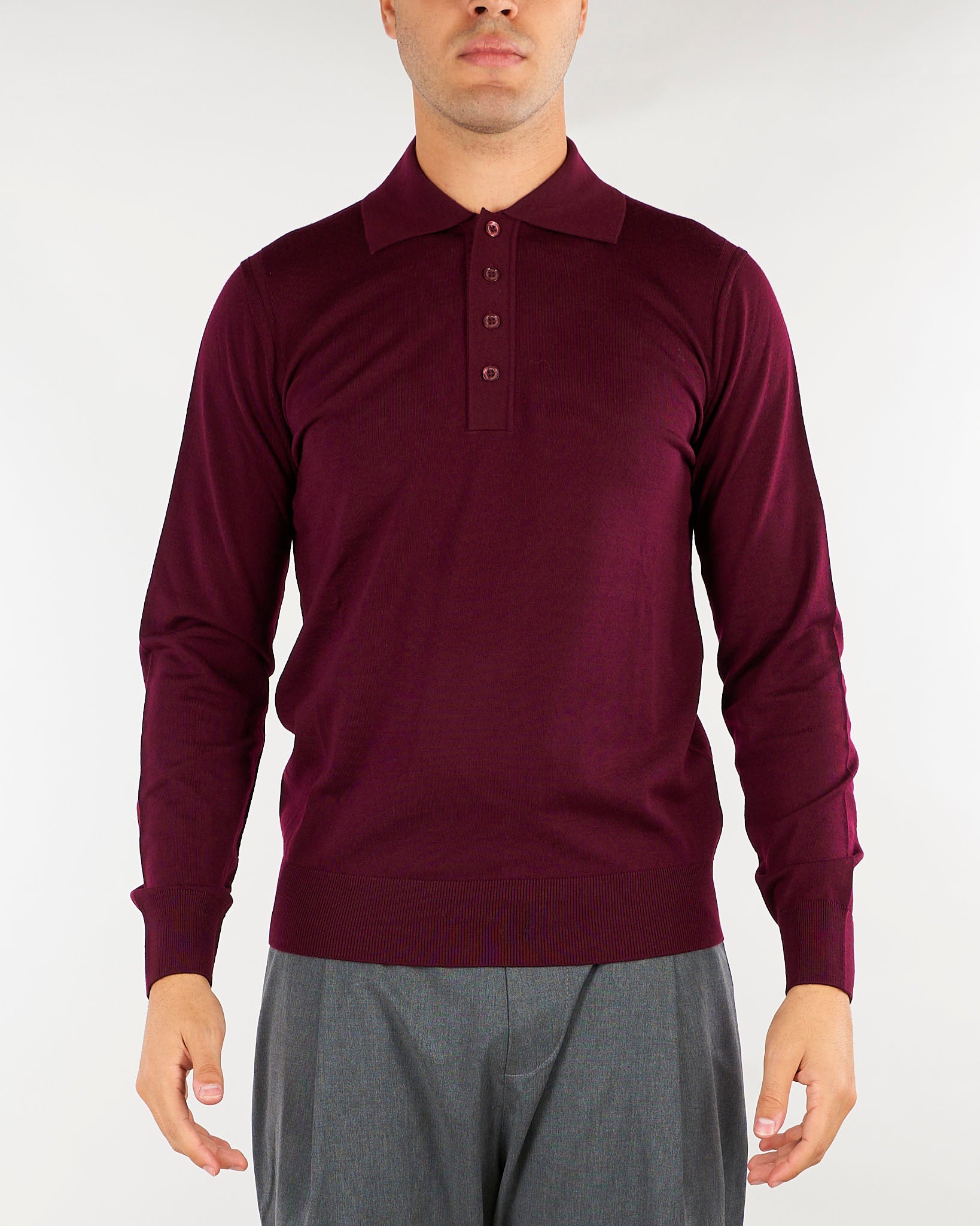 Maglia polo Bordeaux in lana merinos extrafine A010F001 7635 PAOLO PECORA 