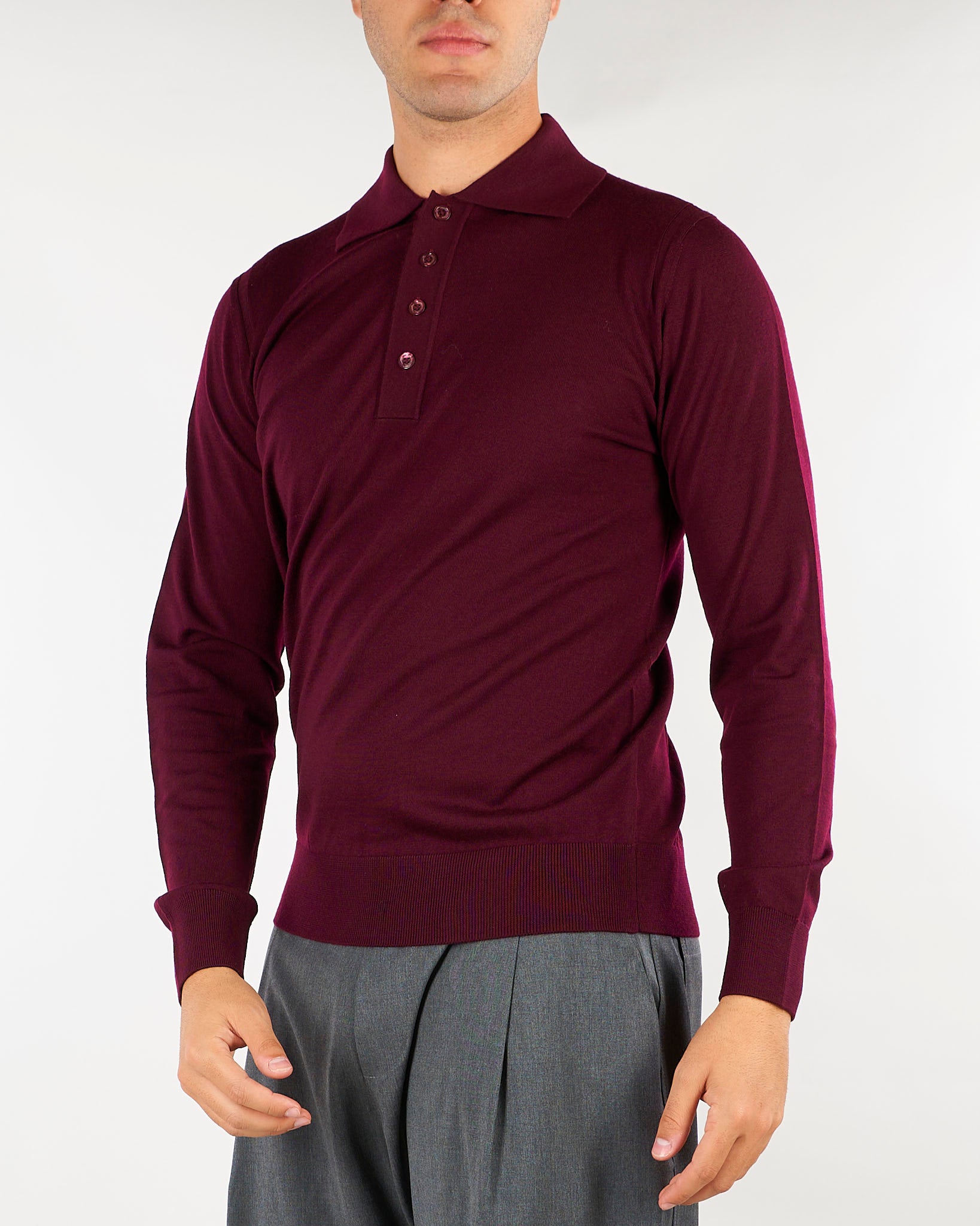 Maglia polo Bordeaux in lana merinos extrafine A010F001 7635 PAOLO PECORA 