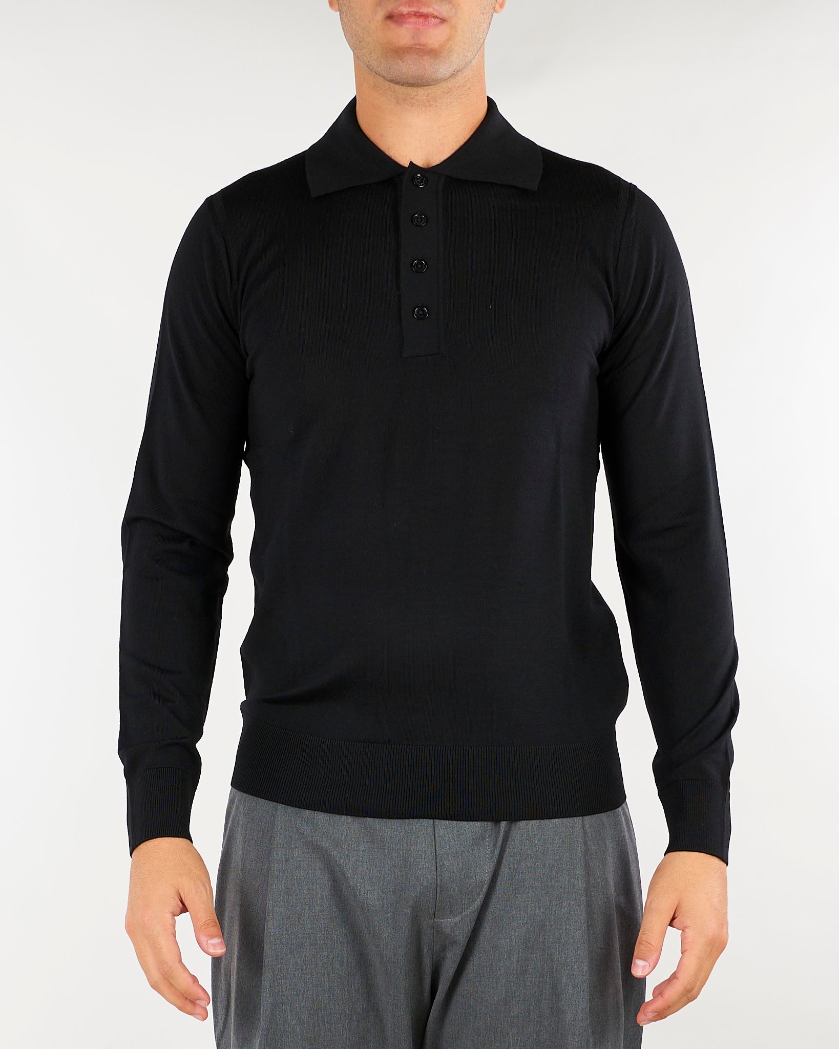 Maglia polo Nero in lana merinso extrafine A010F001 9000 PAOLO PECORA 