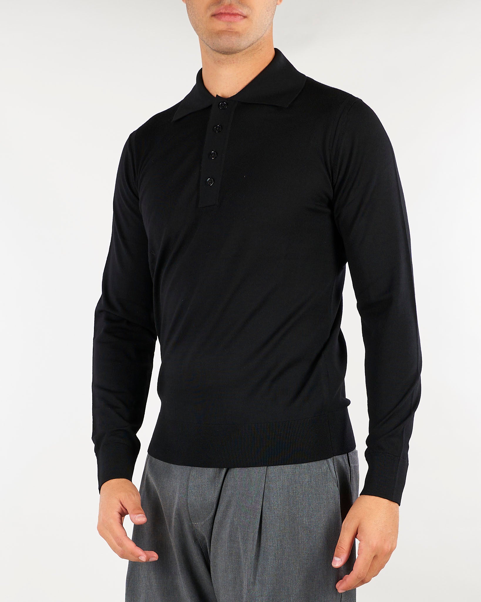 Maglia polo Nero in lana merinso extrafine A010F001 9000 PAOLO PECORA 