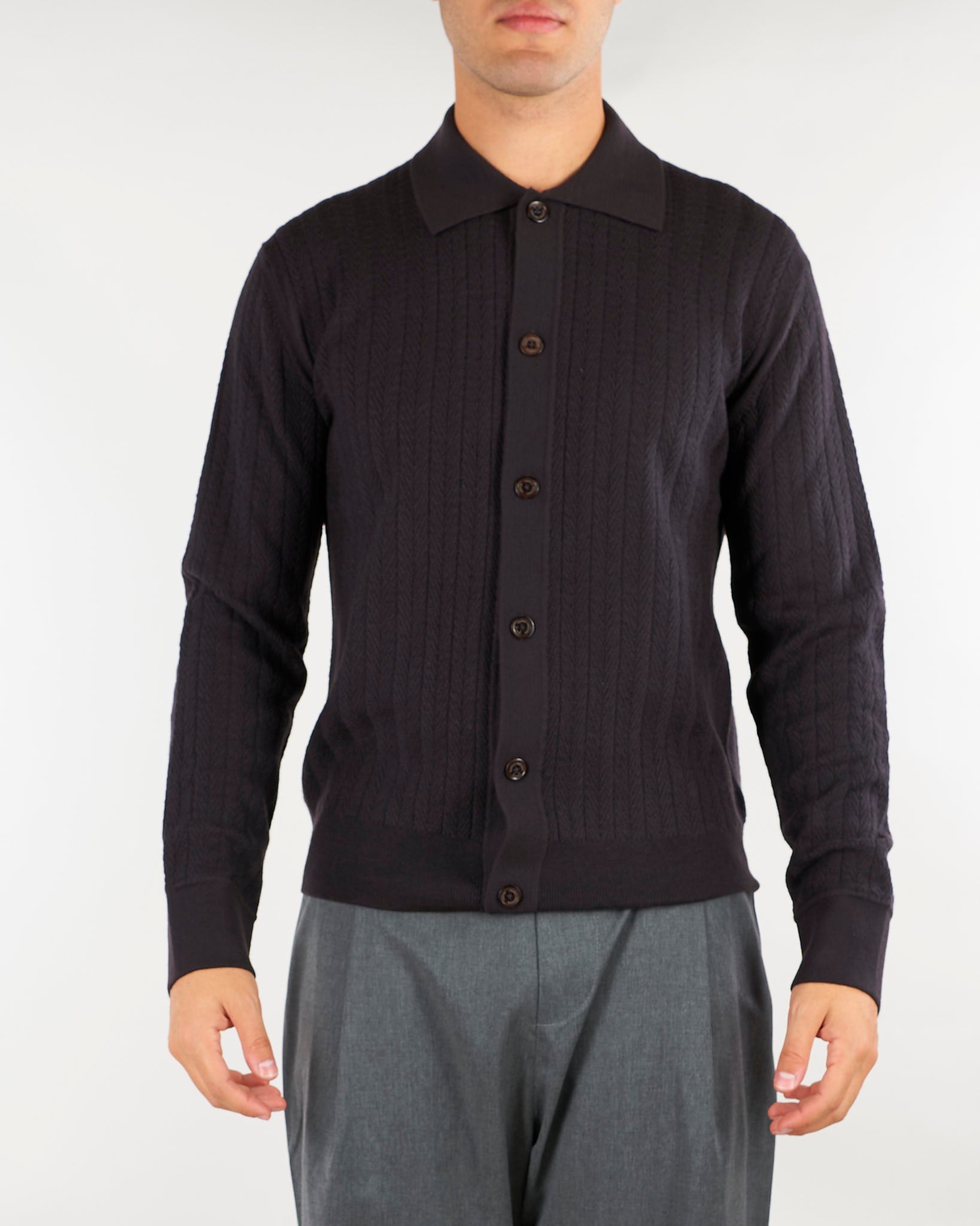 Cardigan Coffee in lana jacquard con colletto A040F009 2358 PAOLO PECORA 