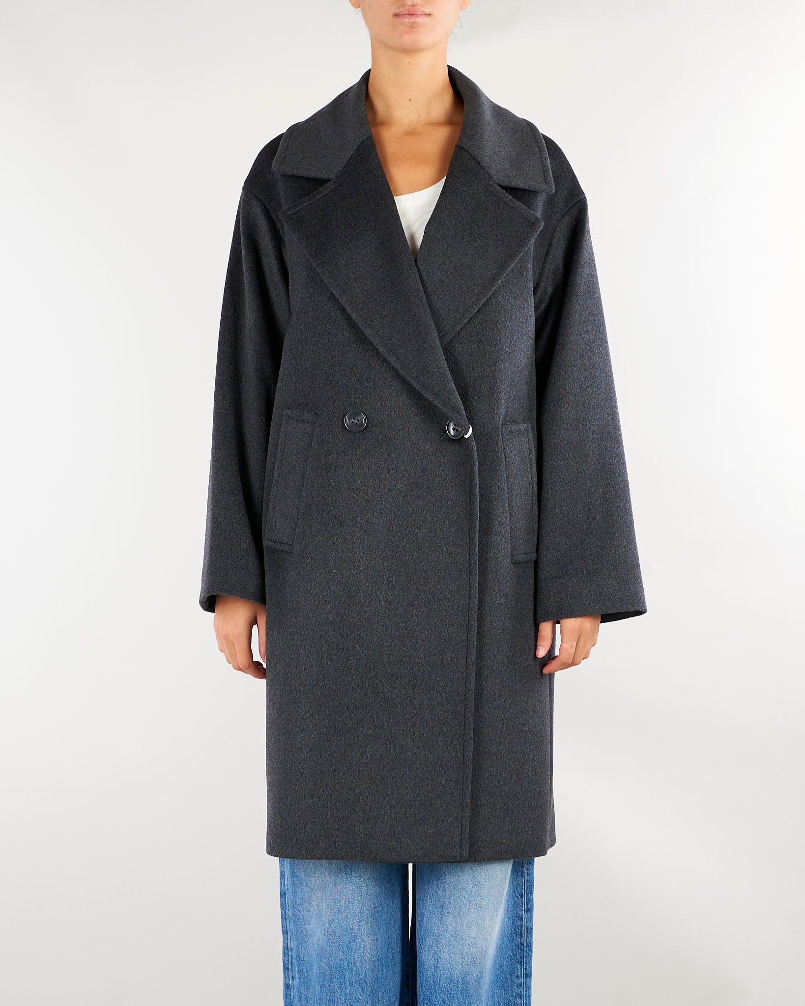 Cappotto Antracite ampio in drap di lana PBBMANDARE 9 PENNY BLACK 
