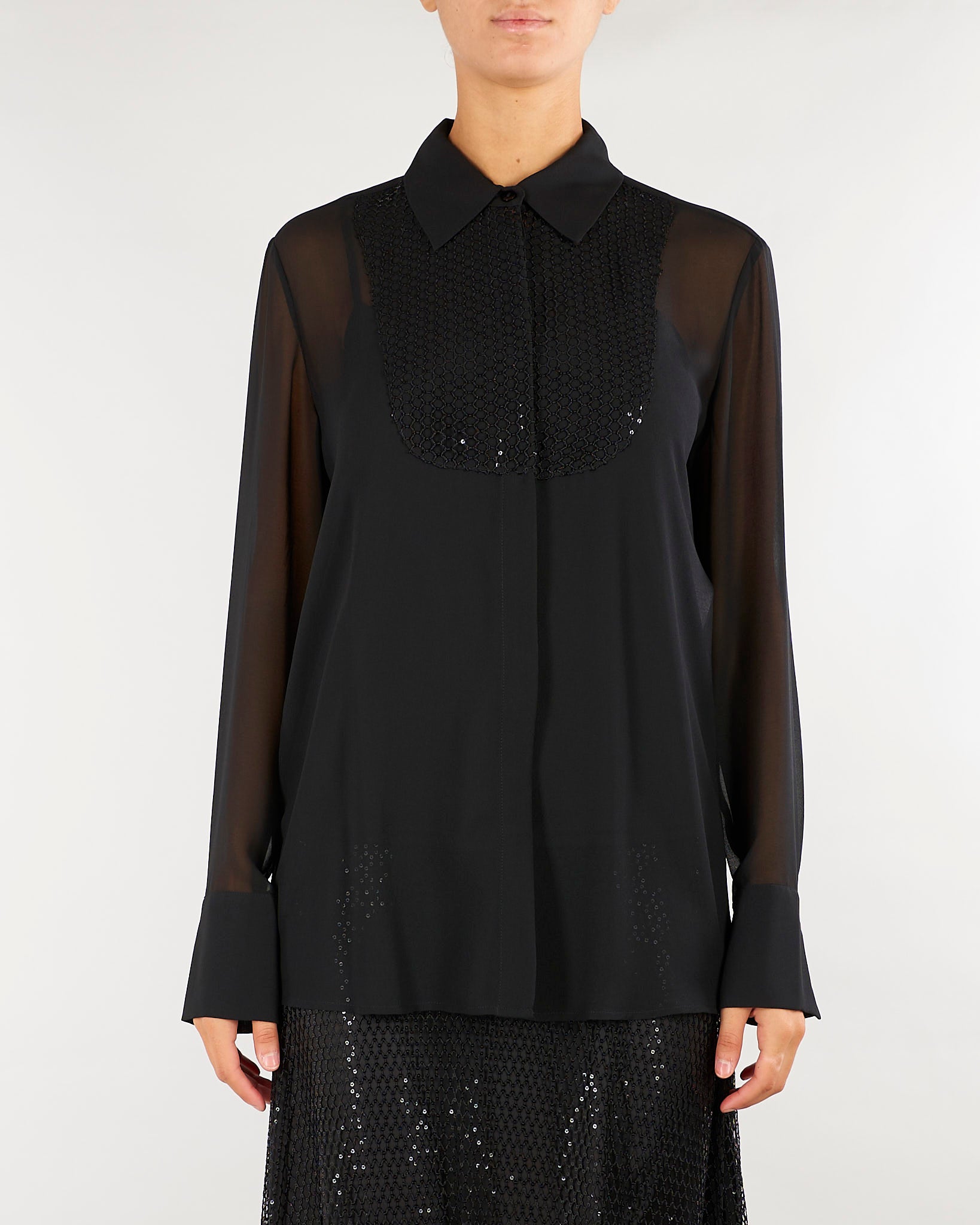 Camicia Nero con plastron in paillettes PBPAQUILA 5 PENNY BLACK 