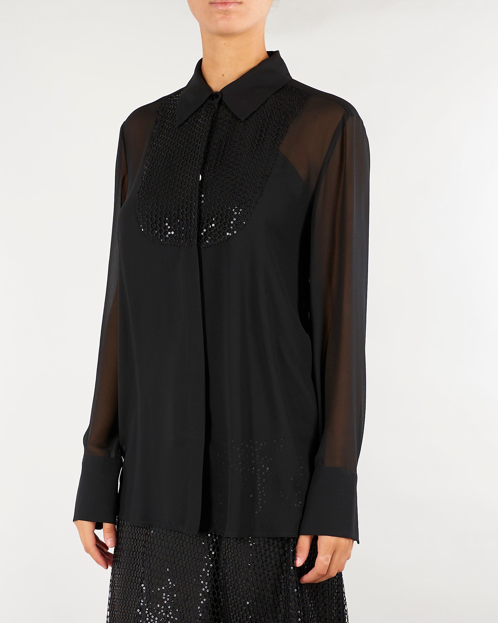 Camicia Nero con plastron in paillettes PBPAQUILA 5 PENNY BLACK 