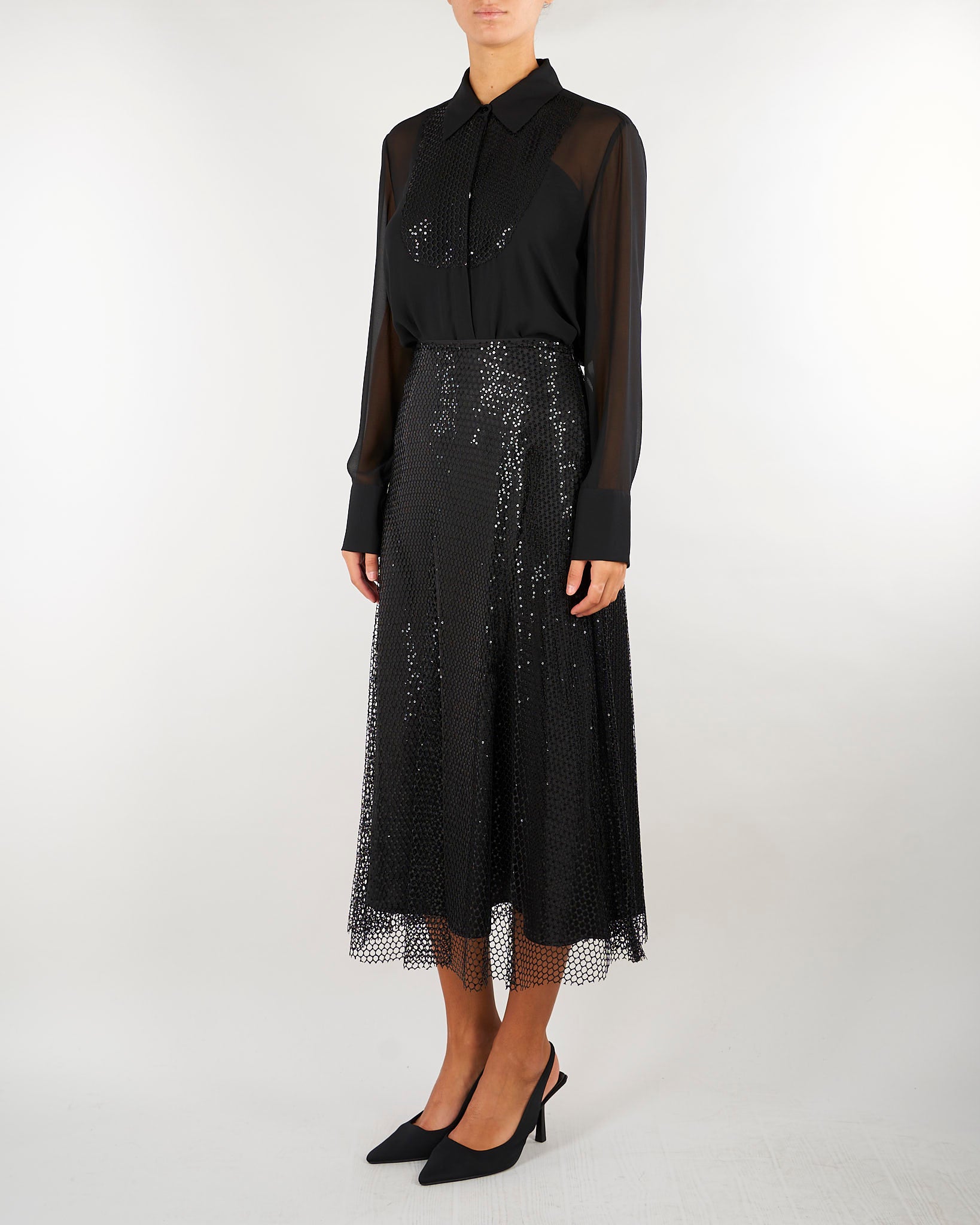 Camicia Nero con plastron in paillettes PBPAQUILA 5 PENNY BLACK 