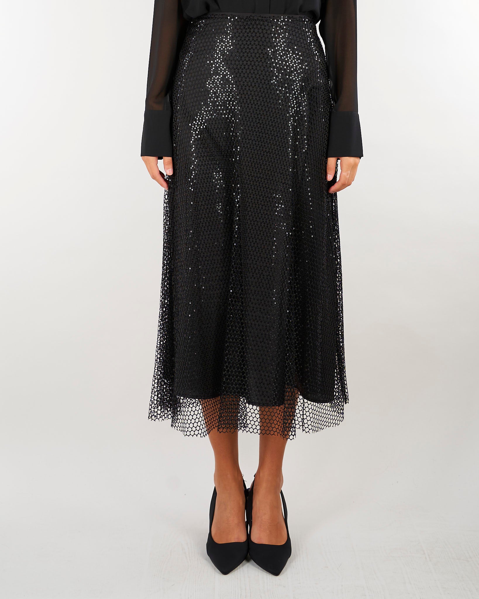 Gonna Nero in mesh con paillettes PBPGIRO 4 PENNY BLACK 