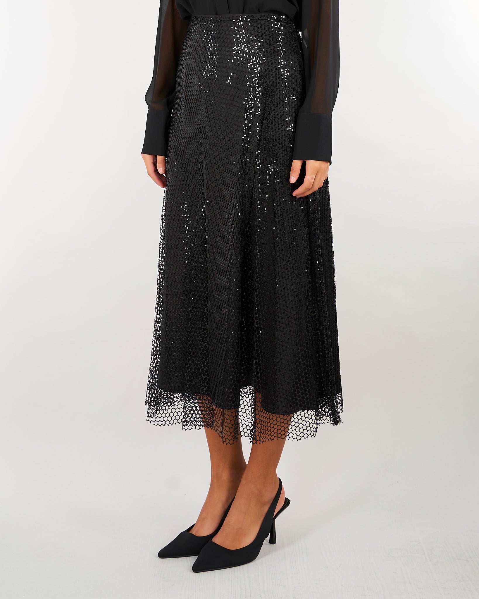 Gonna Nero in mesh con paillettes PBPGIRO 4 PENNY BLACK 
