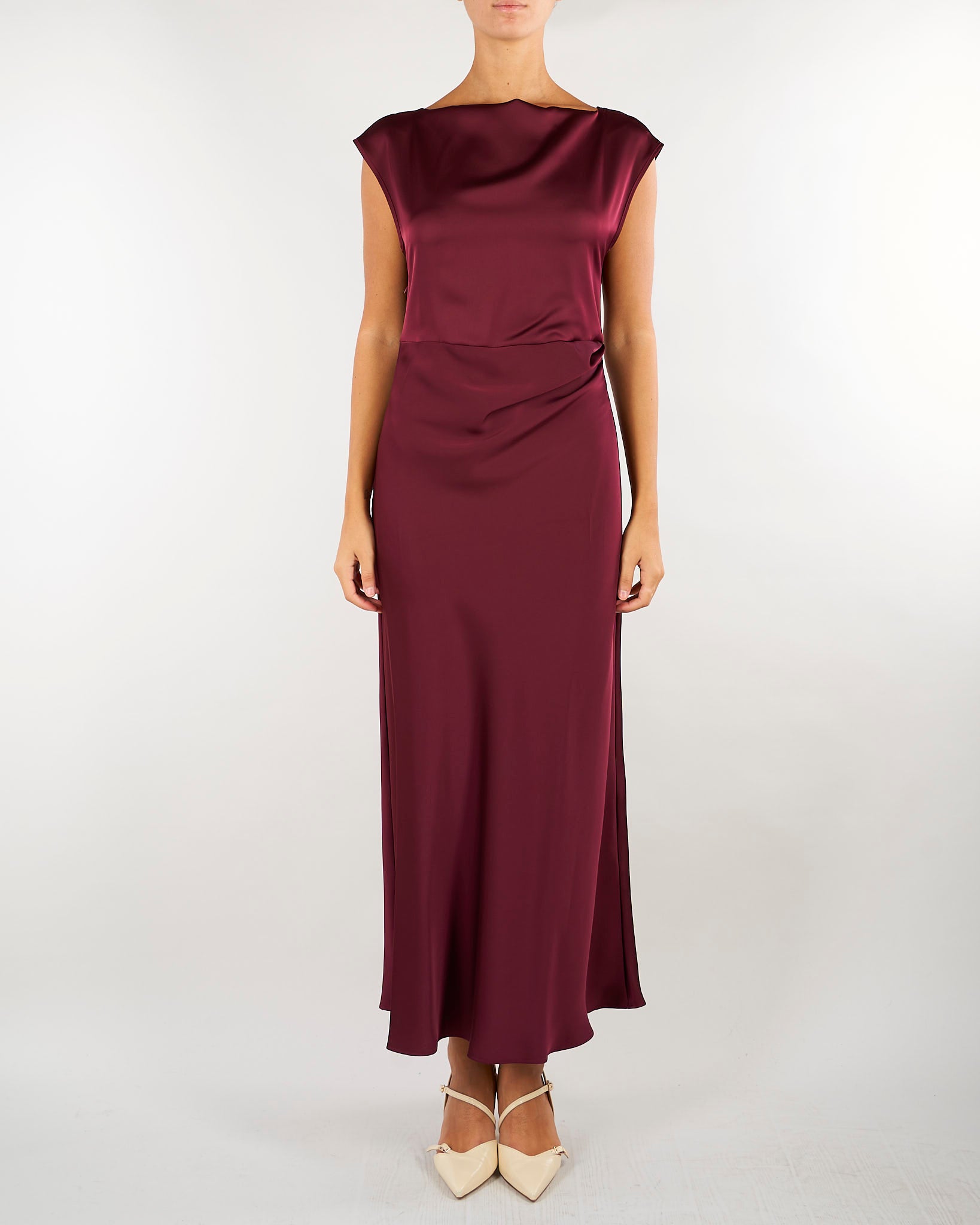 Abito Bordeaux in raso drappeggiato PBPRODEO 6 PENNY BLACK 