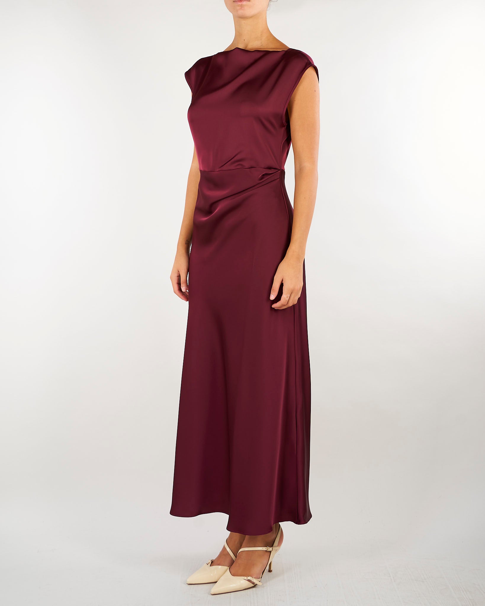 Abito Bordeaux in raso drappeggiato PBPRODEO 6 PENNY BLACK 