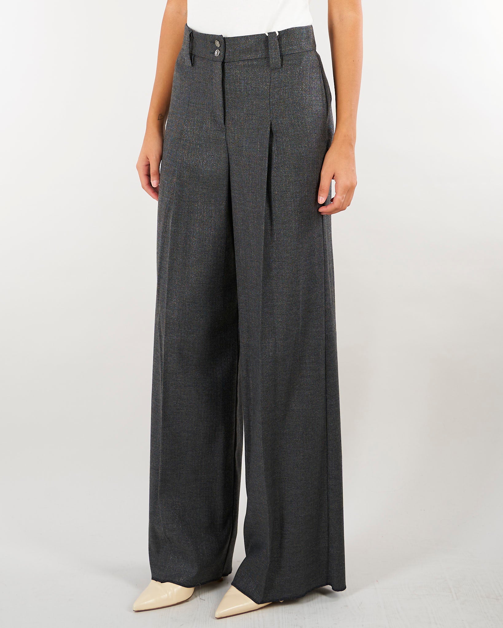 Pantaloni Grigio a microfantasia lamè PBPVEZZOSO 1 PENNY BLACK 