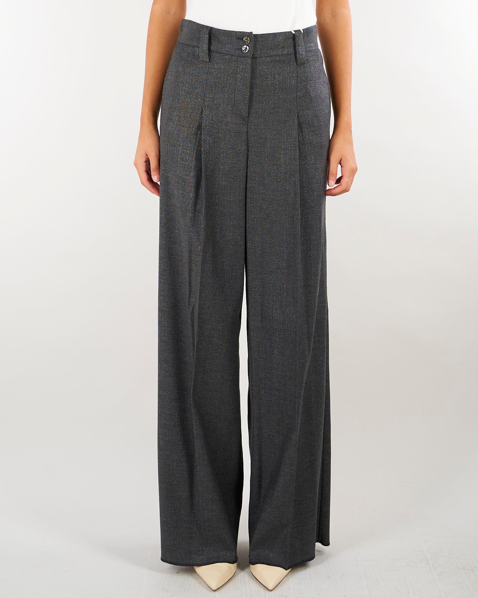 Pantaloni Grigio a microfantasia lamè PBPVEZZOSO 1 PENNY BLACK 