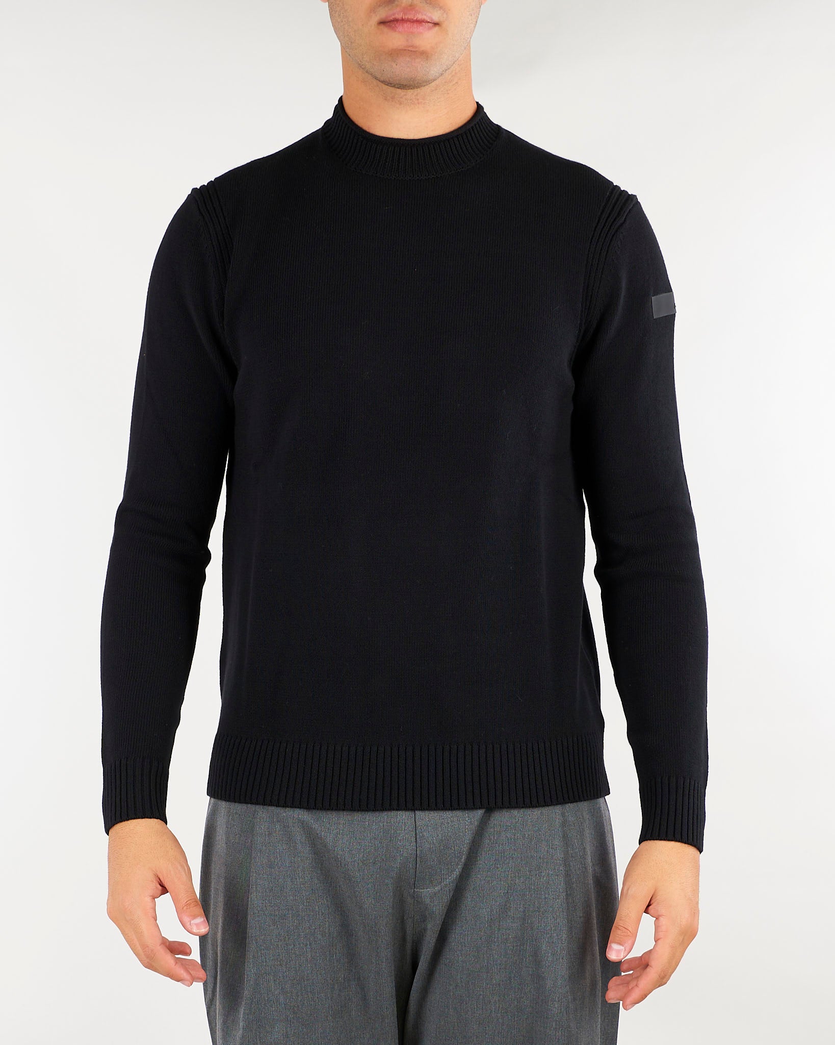 Maglia Nero Cotton Plain Round Knit W26140 10 RRD 
