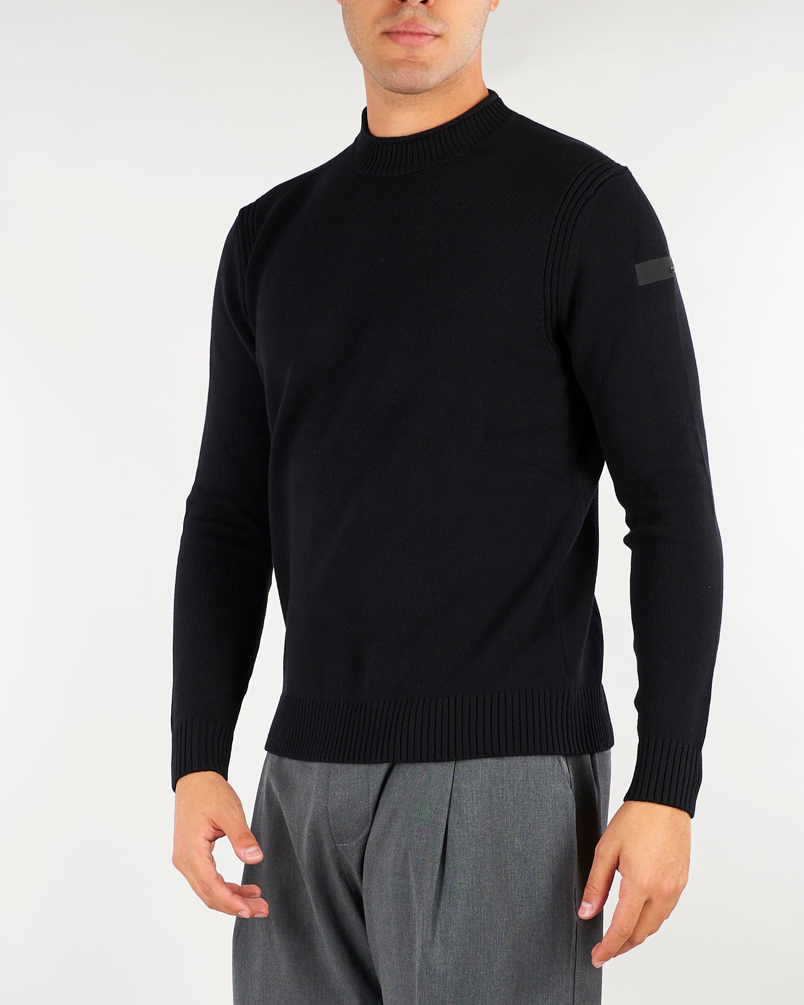 Maglia Nero Cotton Plain Round Knit W26140 10 RRD 