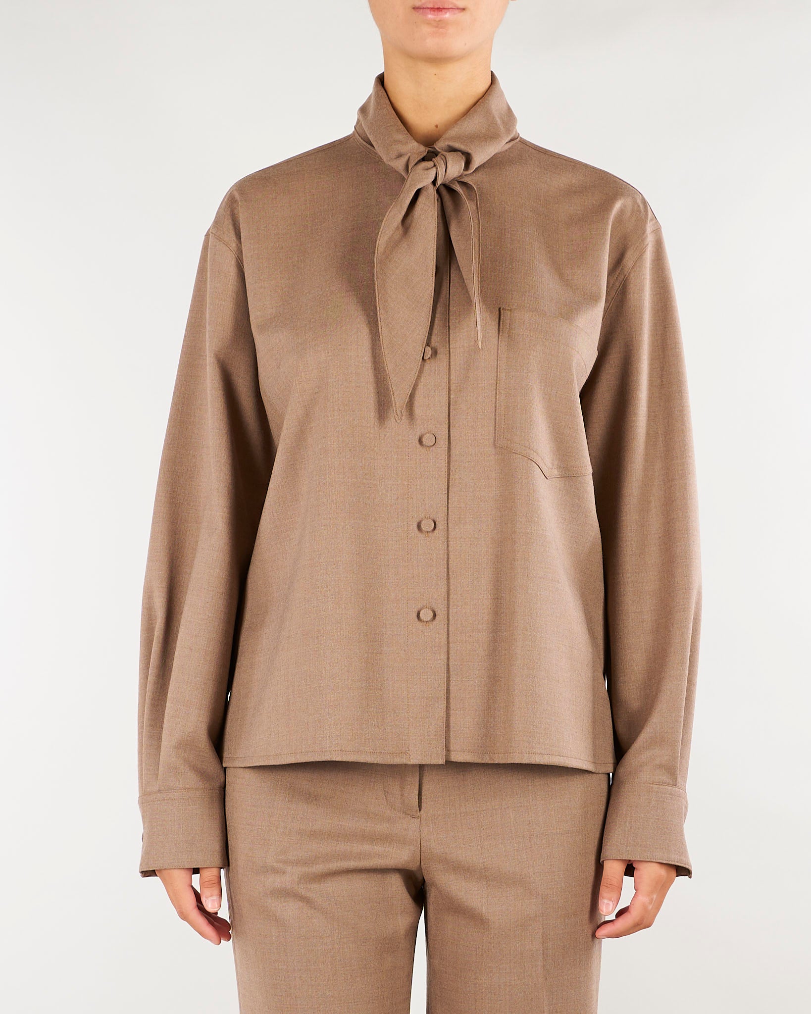 Camicia Beige in flanellina di lana con foulard CA1564180016 54 SEVENTY 