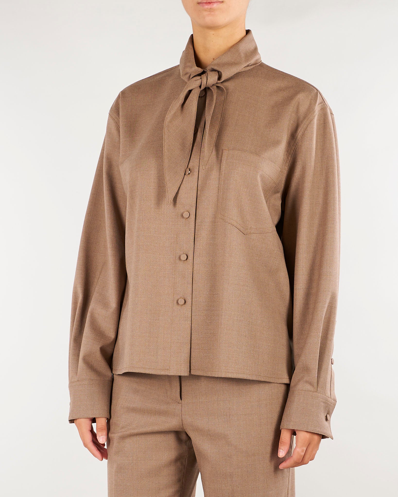 Camicia Beige in flanellina di lana con foulard CA1564180016 54 SEVENTY 