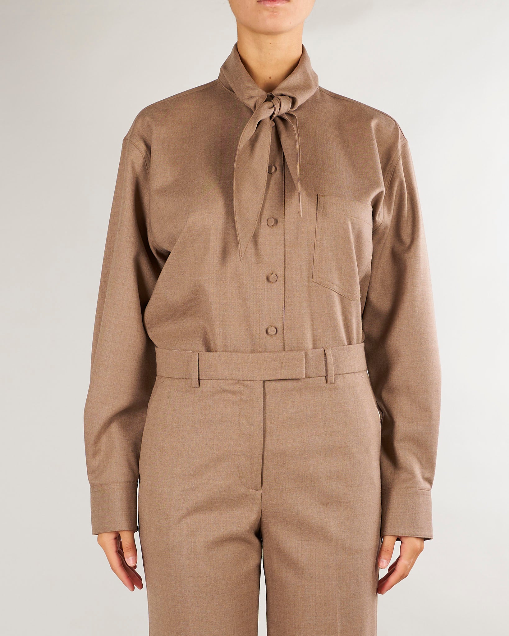Camicia Beige in flanellina di lana con foulard CA1564180016 54 SEVENTY 