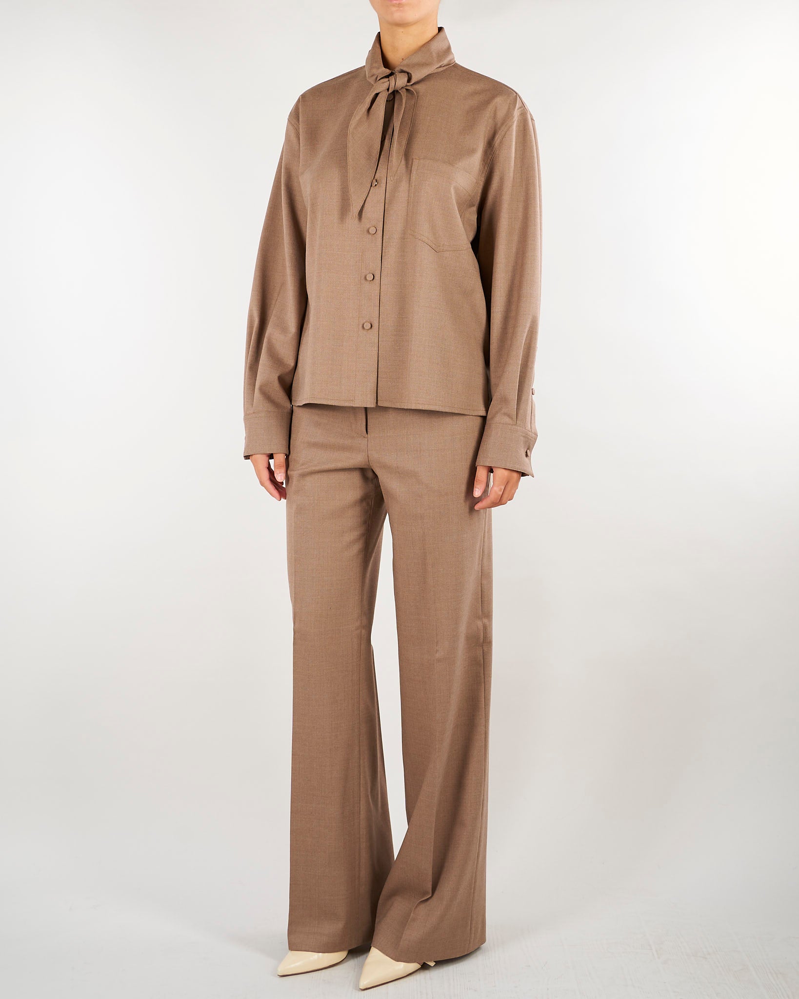 Camicia Beige in flanellina di lana con foulard CA1564180016 54 SEVENTY 