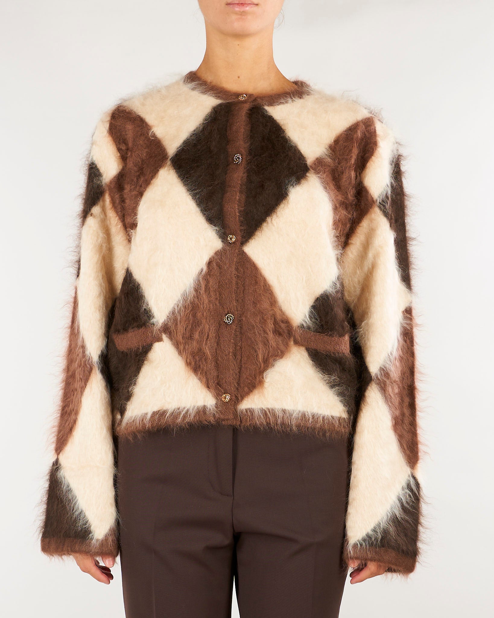 Giacca Marrone in cashmere a rombi GI0984900356 235 SEVENTY 