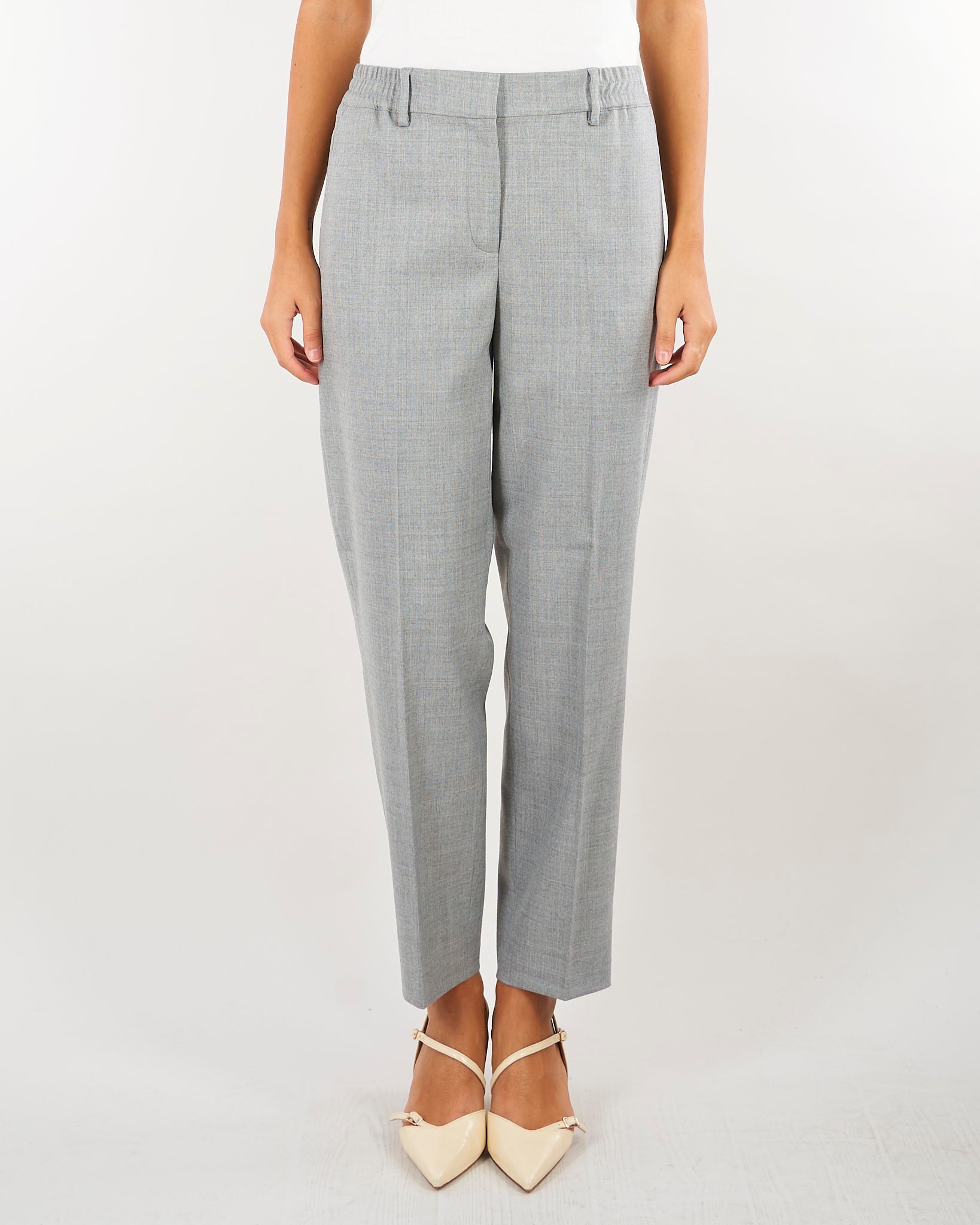 Pantalone Grigio in flanella di lana con elastico sul retro PT1332180016 942 SEVENTY 