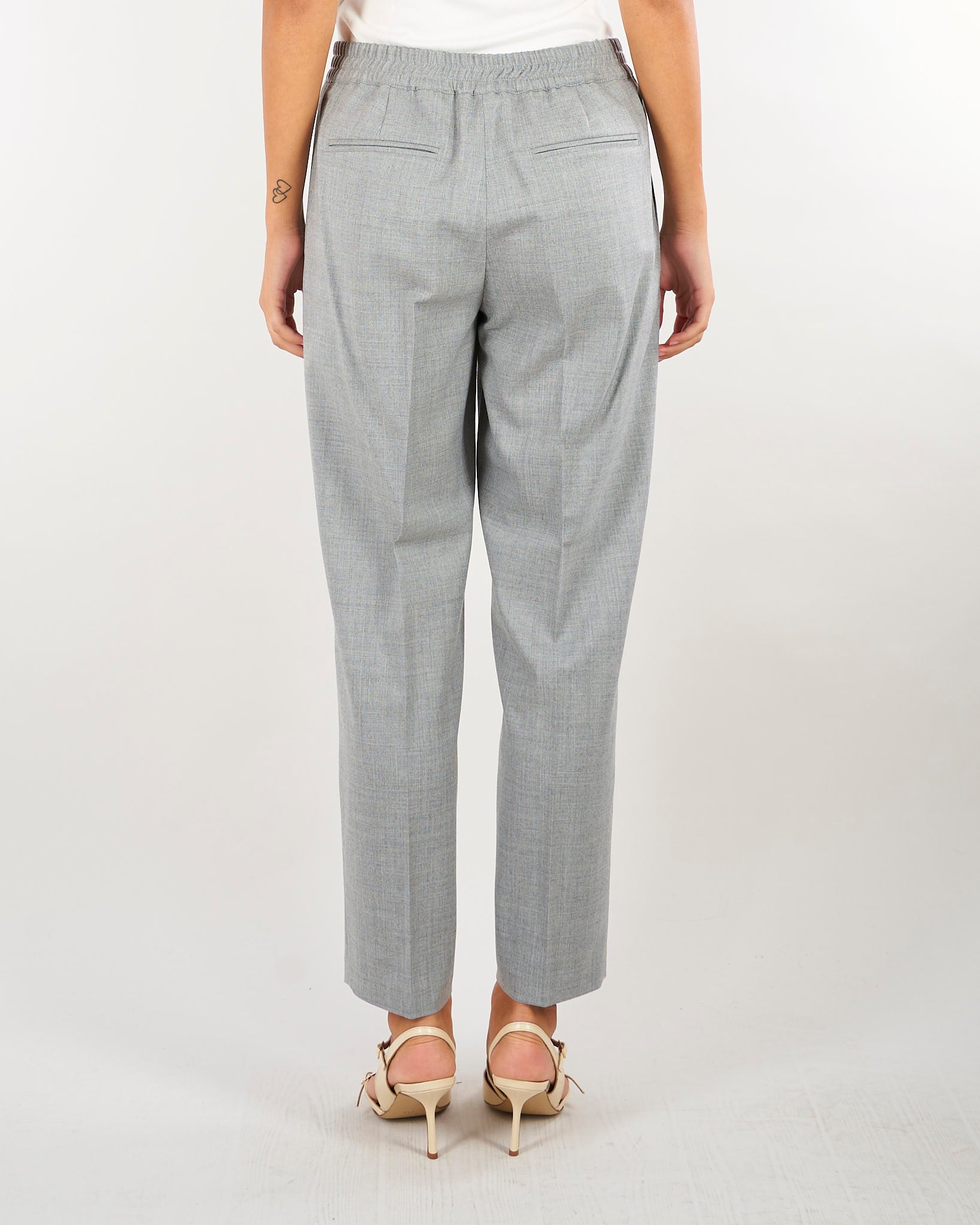 Pantalone Grigio in flanella di lana con elastico sul retro PT1332180016 942 SEVENTY 