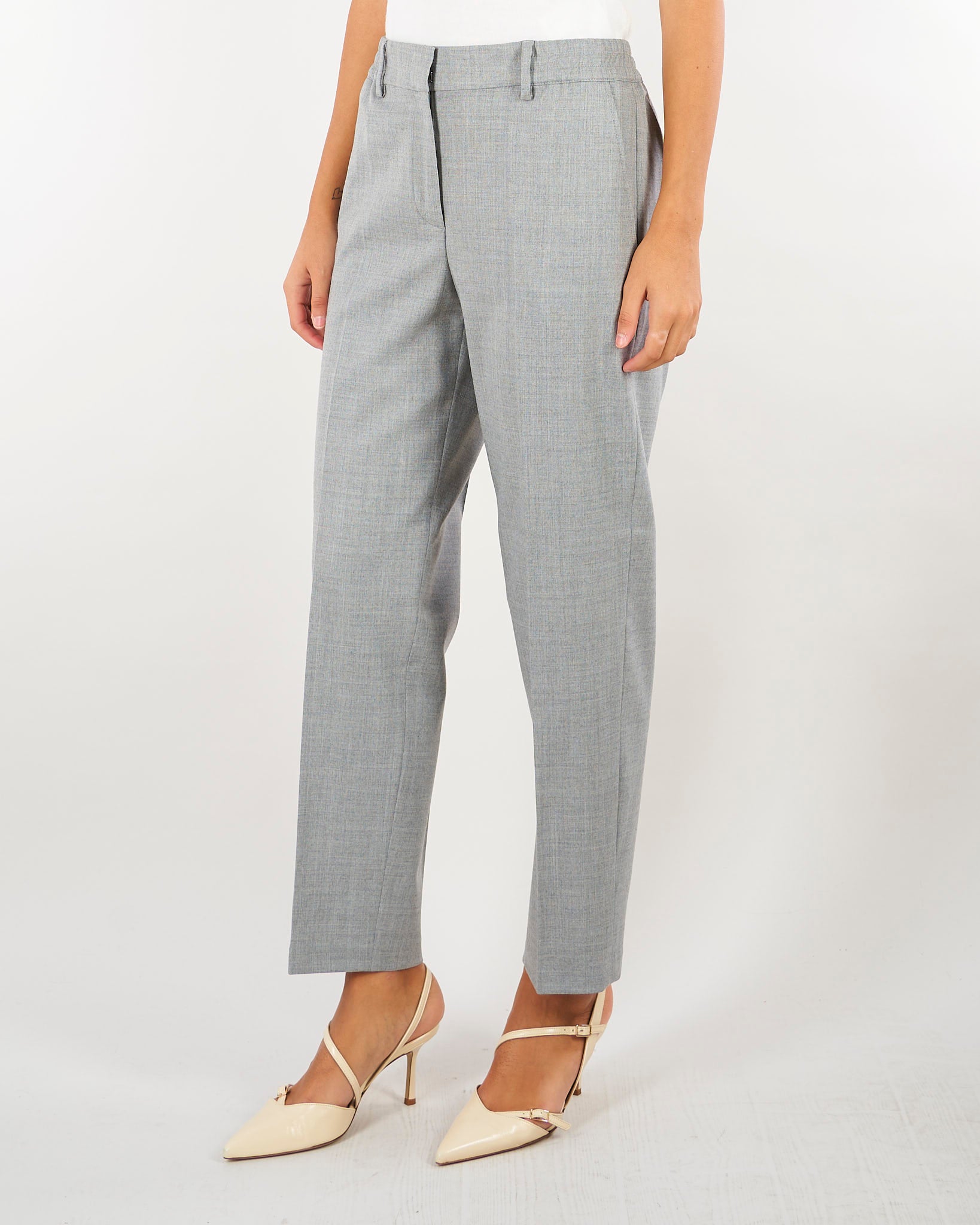 Pantalone Grigio in flanella di lana con elastico sul retro PT1332180016 942 SEVENTY 
