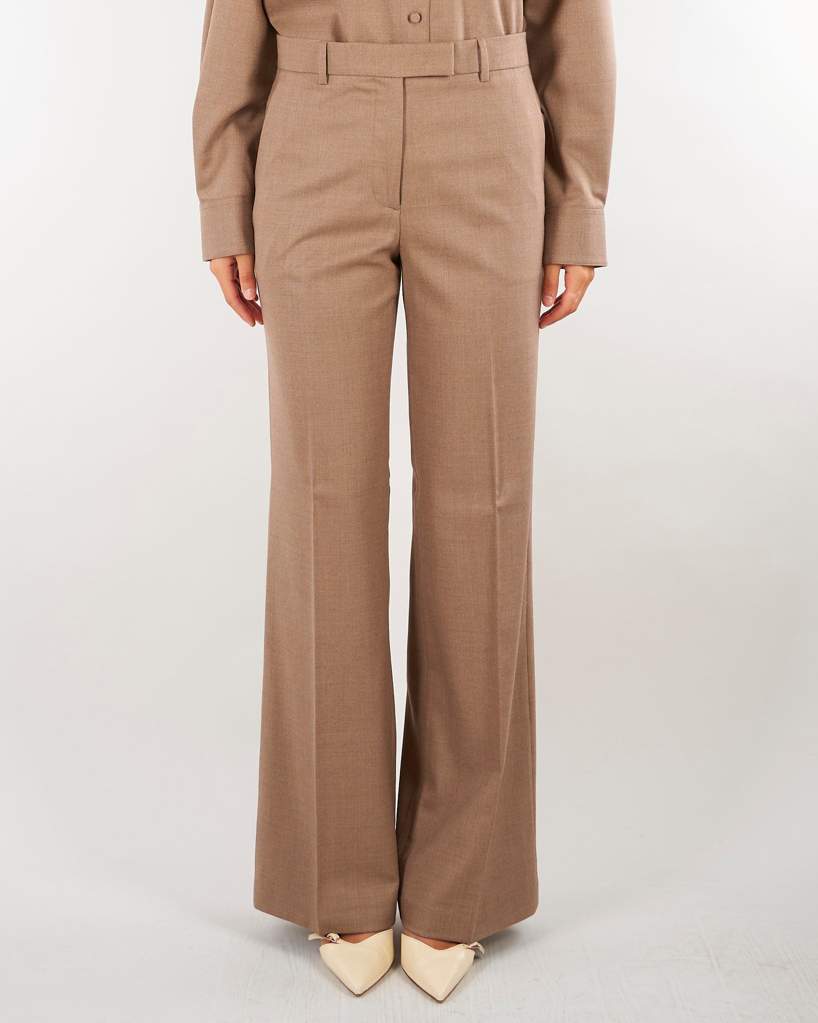 Pantalone Beige wide leg in flanellina di lana PT1364180016 54 SEVENTY 