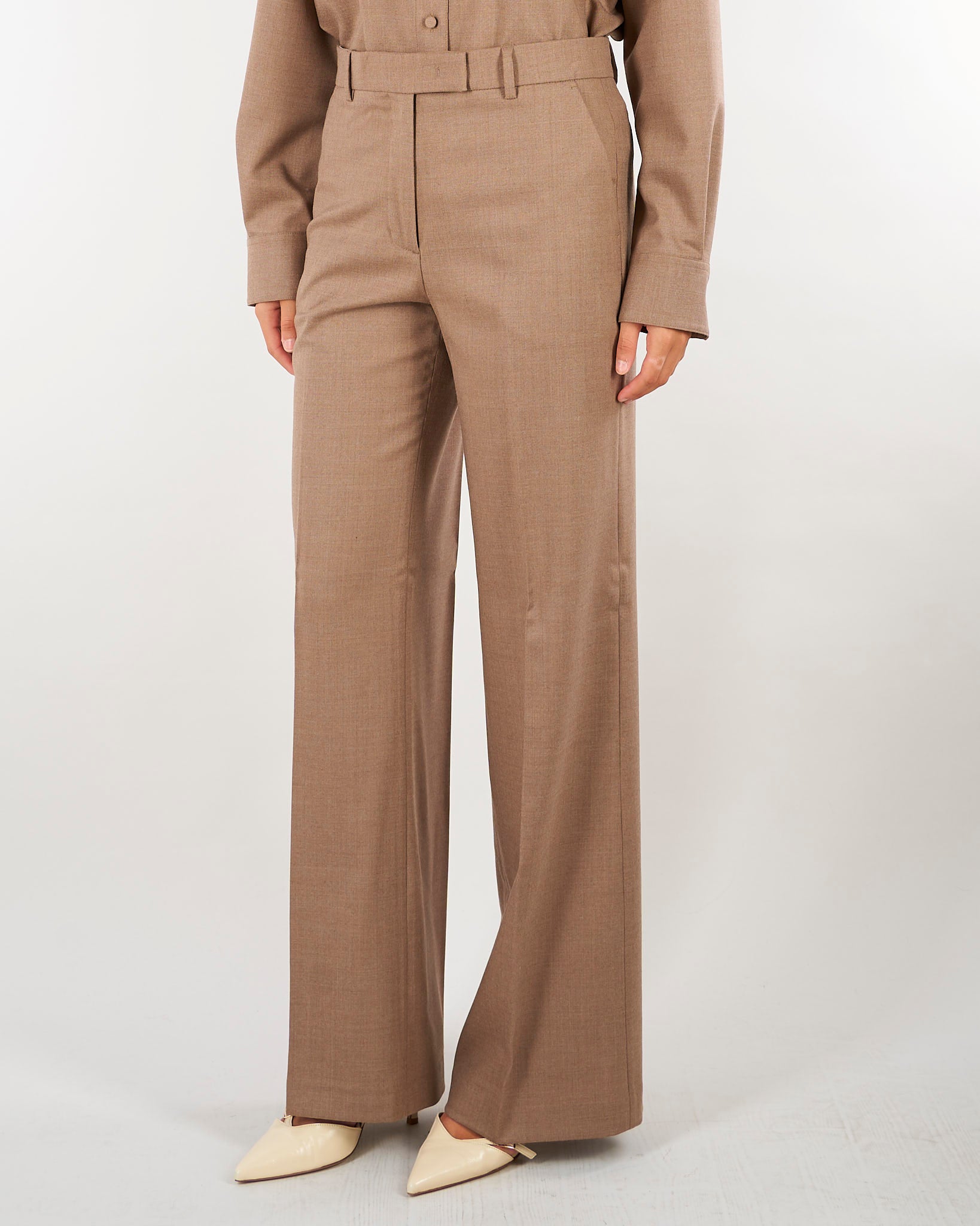 Pantalone Beige wide leg in flanellina di lana PT1364180016 54 SEVENTY 